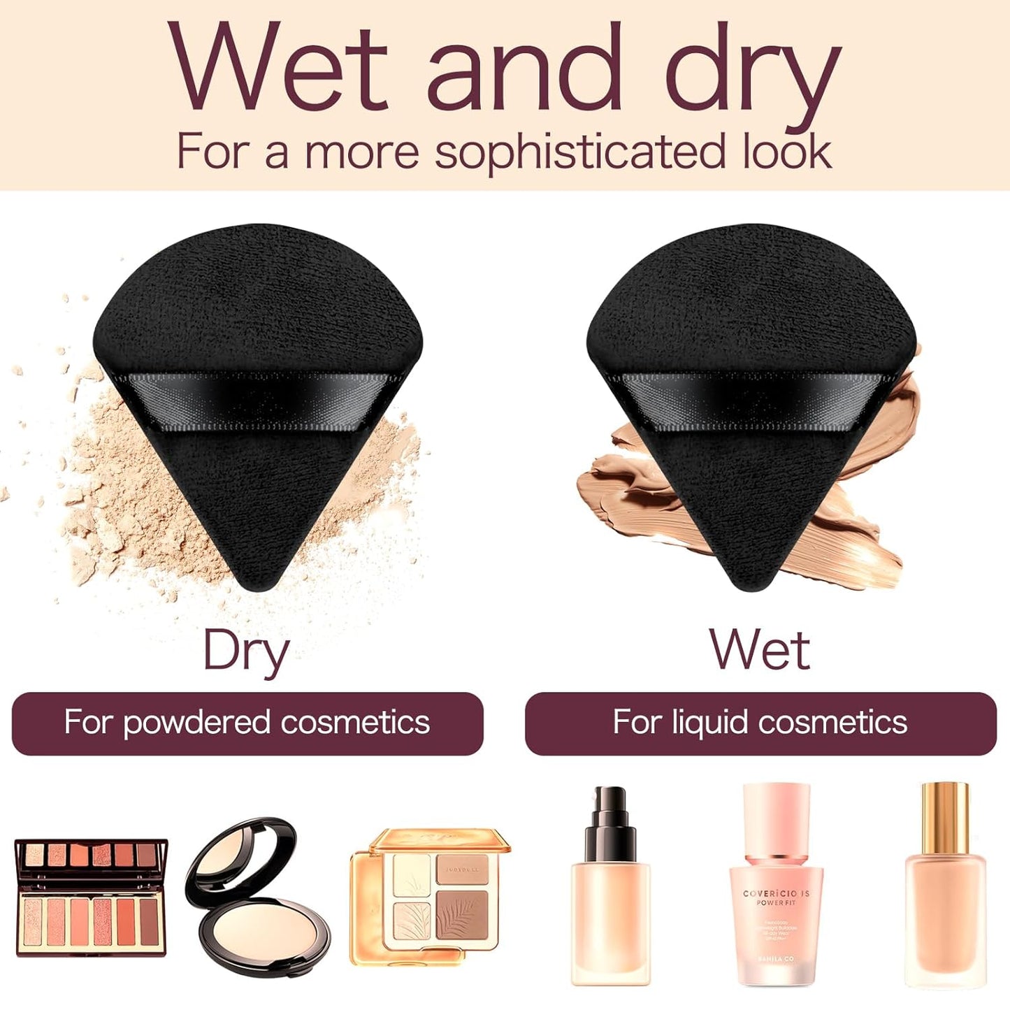 150Pcs Powder Puff Soft Makeup Puff for Loose Velour Triangle Powder Sponges for Setting Face Cosmetic Wet Dry Foundation Makeup Tools (Black)-Velvo Beauty