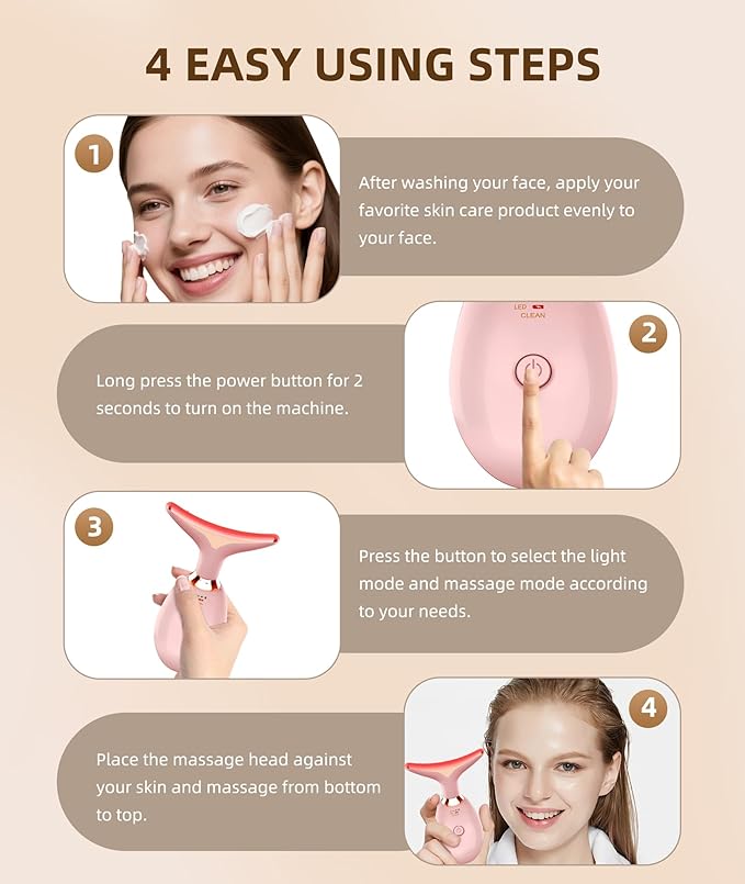 7 Color Face and Neck Massager Light Therapy, Red Light Based Facial Massager for Skin Care, Firming, Smoothing (Rose Golden)-Velvo Beauty