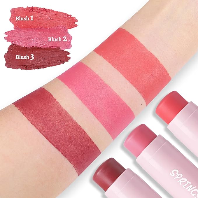 Face Stick Trio 3Pcs Multi-Use Makeup Blush Sticks, Buildable Blendable Lightweight Cream Blush Stick for Cheeks Make Up For Women 3-in-1 Blusher and Lip Makeup Sticks (04)-Velvo Beauty