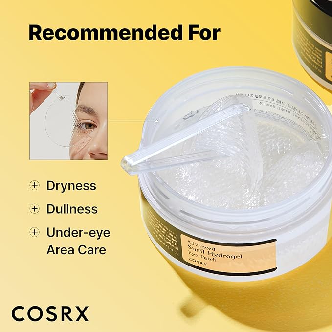 COSRX Advanced Snail Hydrogel Eye Patch (60pc), Gel Serum Mask, Puffy Undereye Treament, Fine Lines, Refresh, Hydrate| Paraben free, Korean Skin Care-Velvo Beauty