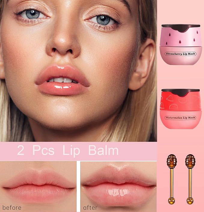 2 PCS Bee Lip Balm Honey Pot, Bee Lip Balm Sleeping Lip Mask Overnight with Sticks, Honey Pot Lip Balm Hydrating Exfoliating Prevention Dry and Crack Lip Scrubs-Velvo Beauty