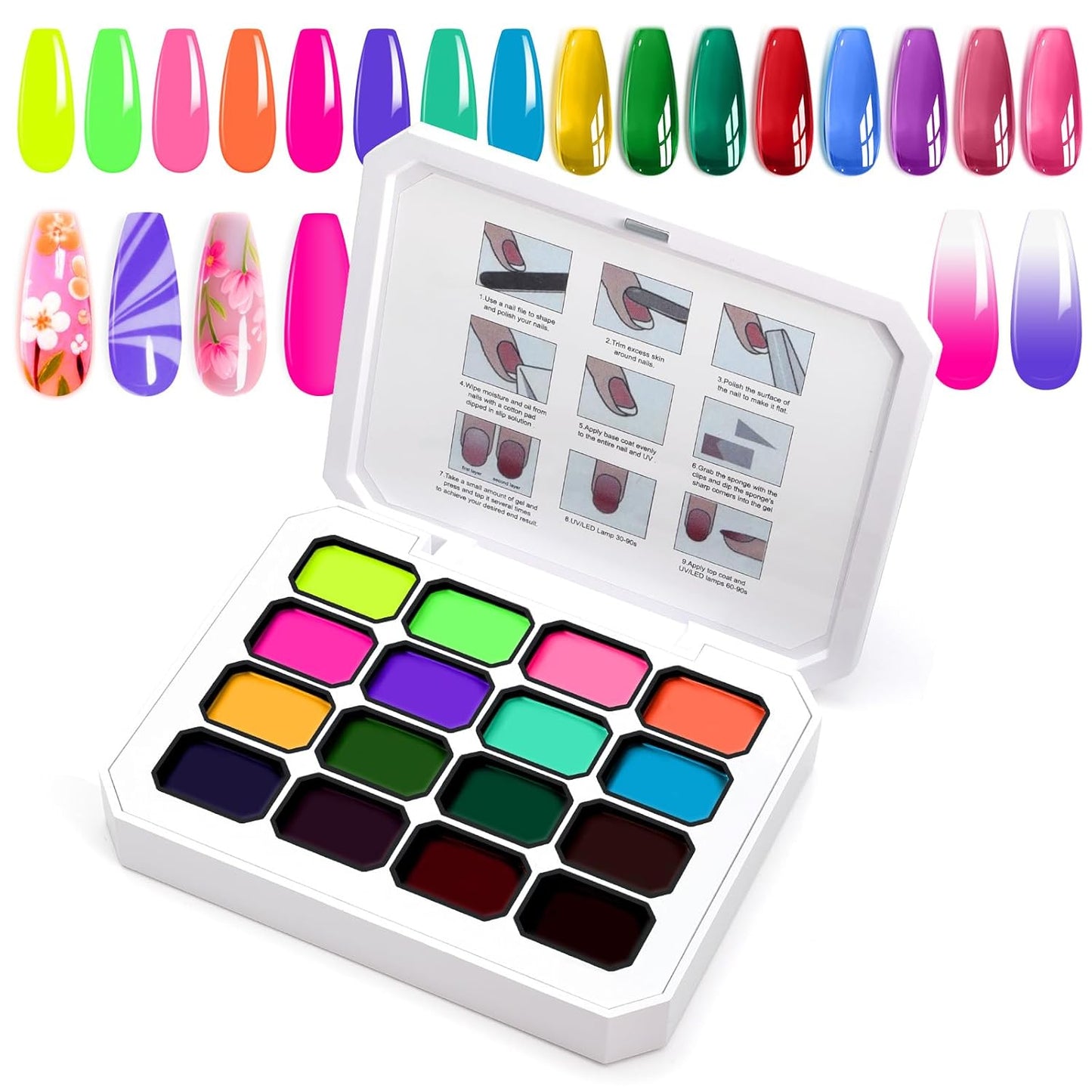 Gradient Gel Nail Set,16 Bright Neon Color for Ombre Fluorescent Jelly Nail Polish Platte, Pat Painting Gel French Nail Manicure No-wipe DIY Art Home Salon Soak of UV Cyber Gelight-Velvo Beauty