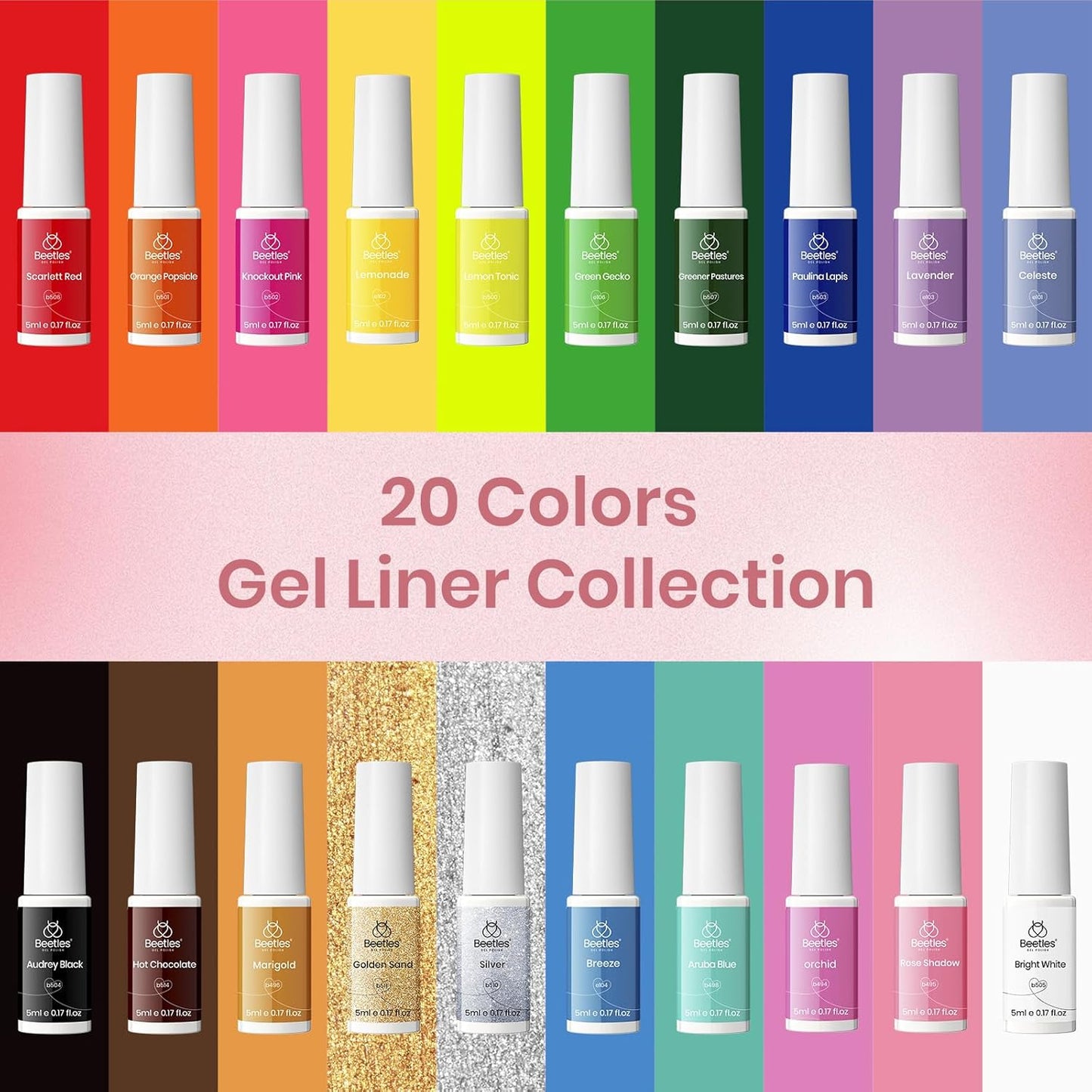 Beetles Gel Liner Nail Art Polish Set Pastel Gel Nail White Gold Red Glitter Neon French Tip Nails Polish Paint Swirl Built Thin Brush in Bottle Soak off Uv Lamp Nails Art Kit Gifts for Women-Velvo Beauty