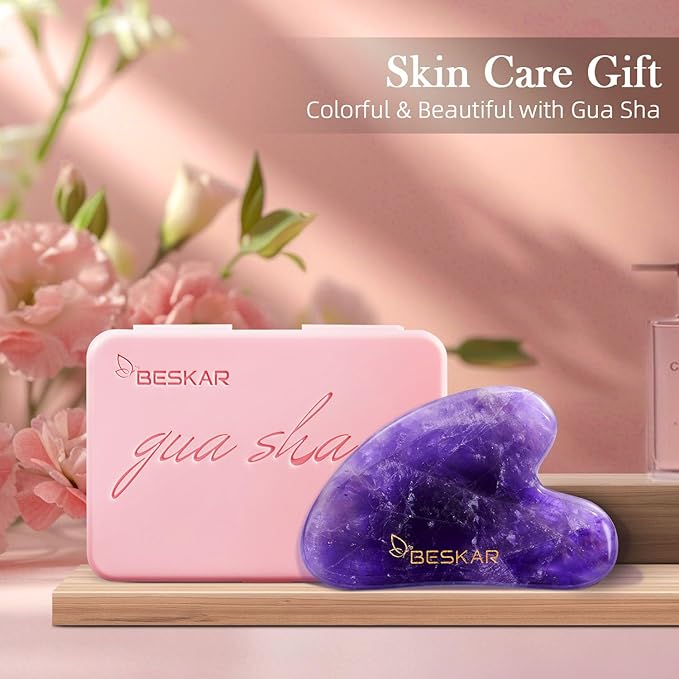 BESKAR Gua Sha Facial Tools, Natural Jade Stone Guasha Massager for Jawline Sculpting, Tighten Face Skin and Reduce Wrinkles, Face Eyes Body Neck Massage Tool, Skin Care Gift-Velvo Beauty