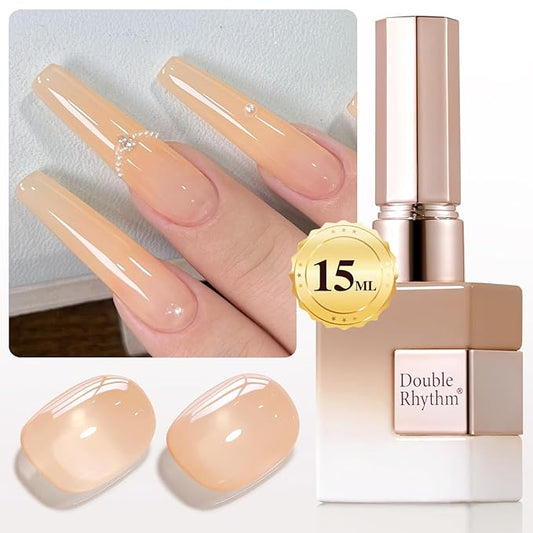 Double Rhythm Translucent Gel Polish Sheer Neutral Natural Light Milky Same Color Same Bottle 15ML Jelly UV Nail Polish Nail Art DIY at Home (Light Yellow Pink-A1423)-Velvo Beauty