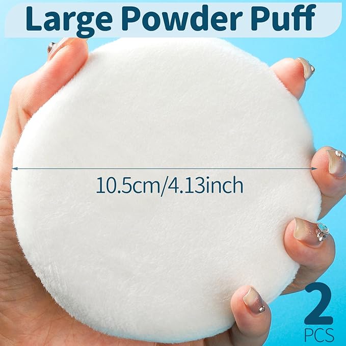 Teenitor 2pcs Powder Puff, 4.13 Inch Powder Puff for Body Powder, Body Powder Puff Large Powder Puff Loose Powder Puffs Soft Velour Body Powder Puff and Container White-Velvo Beauty