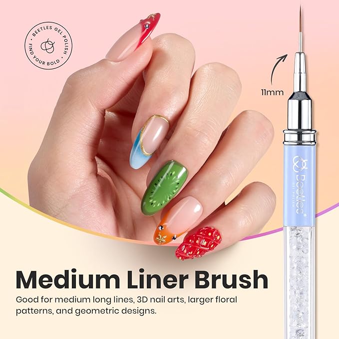 Beetles Gel Polish Nail Art Liner Brushes 5Pcs Painting Art Design Pen Set Diamond Application Rhinestone Handle Drawing Nail Art Brushes Tools Sizes 5/6/11/20/25mm Nail Art Design Gift for Women-Velvo Beauty