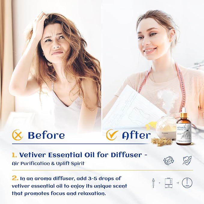 HIQILI 1 Fl Oz Vetiver Essential Oil, 100% Pure Natural for Skin, Candle Making - 30ml-Velvo Beauty