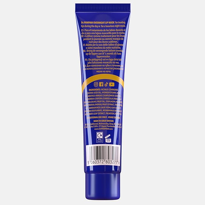 Overnight Lip Mask - Multi-Purpose Balm, Natural Pawpaw & Peptides Smooth Skin, Cracked Lips, Vegan, Ethical Beauty & Fregrance Free (25 ml)-Velvo Beauty