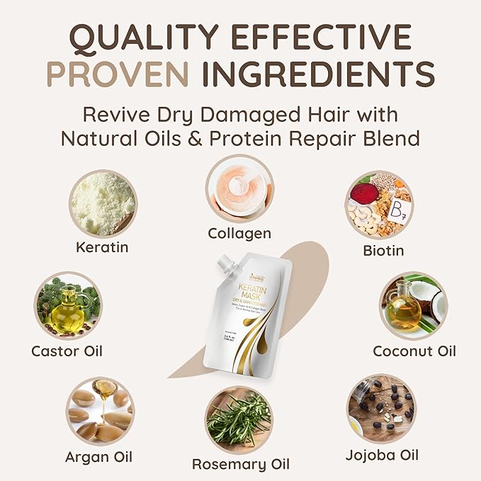 VITAMINS hair cosmetics Keratin Hair Mask - Deep Repair Conditioner with Biotin & Castor Oil - For Damaged, Dry, Curly, Straight, Thin & Fine Hair - Intense Collagen Protein Treatment-Velvo Beauty