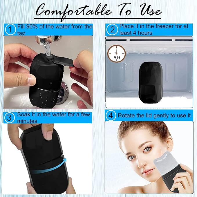 Ice Roller for Face and Eyes, Face Massager Use for Tighten & Double Skin Tone, Enhance Your Natural Glow with Ice Face Roller (Smoky Black)-Velvo Beauty