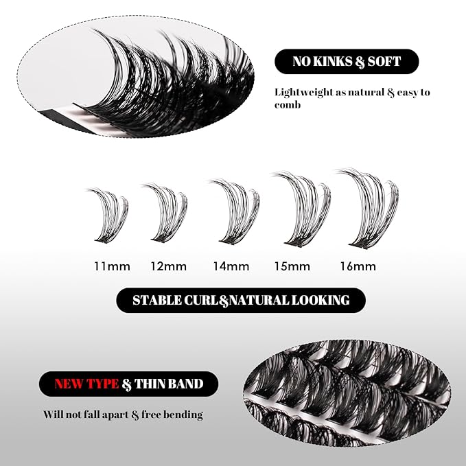Lash Clusters 320pcs Individual Lashes 30D&40D&60D DIY Lash Extensions D Curl Lash Clusters False Eyelashes Natural Look 11-20mm Mix Cluster Eyelash Extensions EASY TO USE (30D+40D+60D-0.07D)-Velvo Beauty