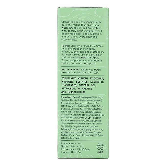 Sienna Naturals - D.N.A. Scalp Serum – Hair Growth Serum for Thinning Hair, Scalp Repair & Strength – Nourishing, Active Treatment for Scalp Health with Biotin & Rosemary– 1 oz-Velvo Beauty