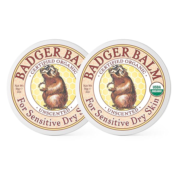 Badger - Unscented Dry Skin Balm, Sensitive Skin Balm, Moisturizing Balm for Dry Cracked Skin, Unscented Balm, Skin Moisturizer Balm, 2 oz (2 Pack)-Velvo Beauty