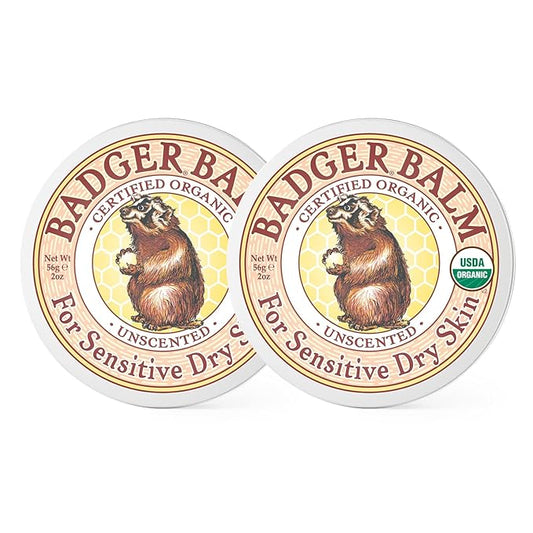 Badger - Unscented Dry Skin Balm, Sensitive Skin Balm, Moisturizing Balm for Dry Cracked Skin, Unscented Balm, Skin Moisturizer Balm, 2 oz (2 Pack)-Velvo Beauty