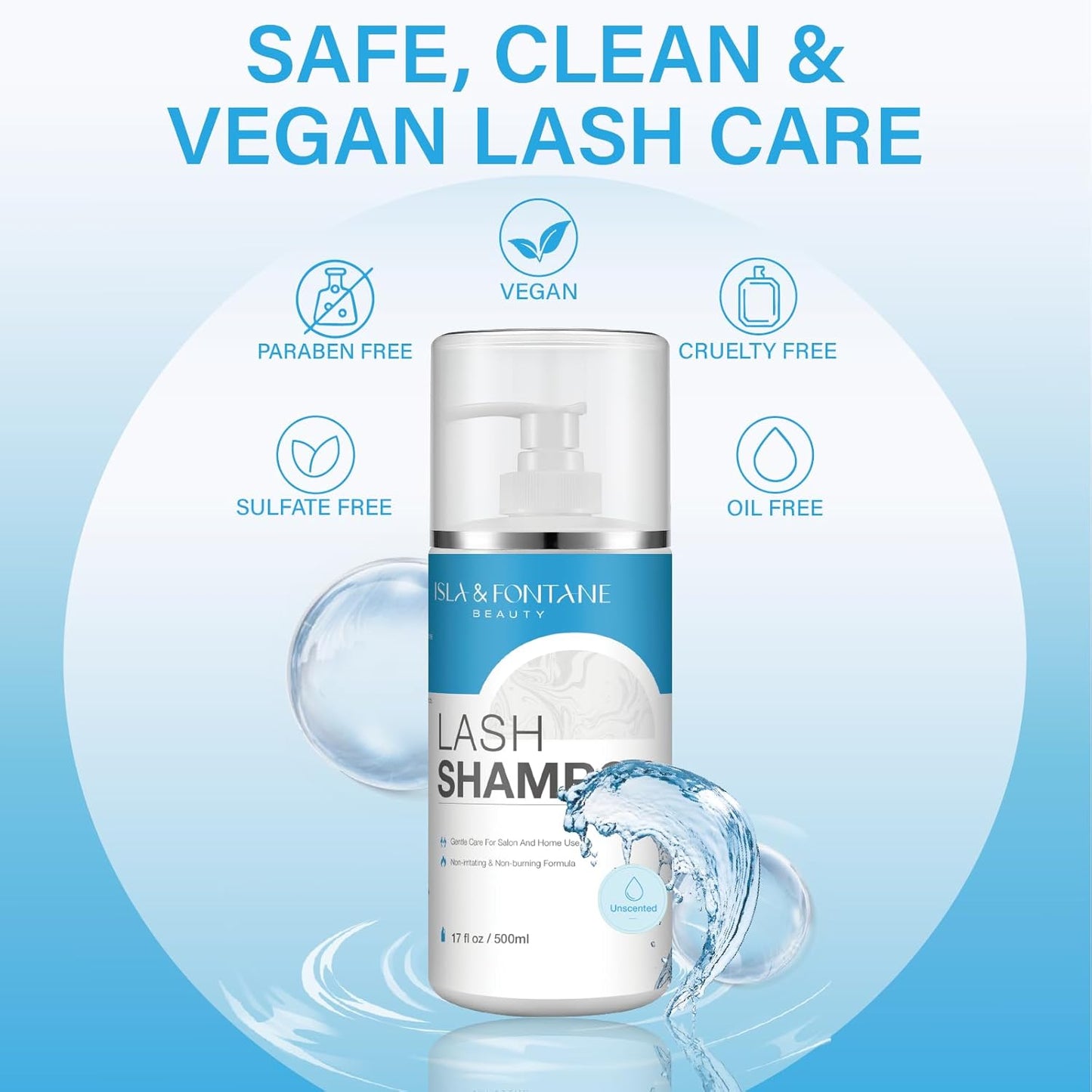 Isla & Fontane Lash Shampoo Bulk – Multi-Scent Series – 17 fl oz / 500ml | Gentle Eyelash Cleanser for Lash Extensions | Non-Irritating | Professional Lash Bath Foam For Salon And Home Use (Unscented)-Velvo Beauty