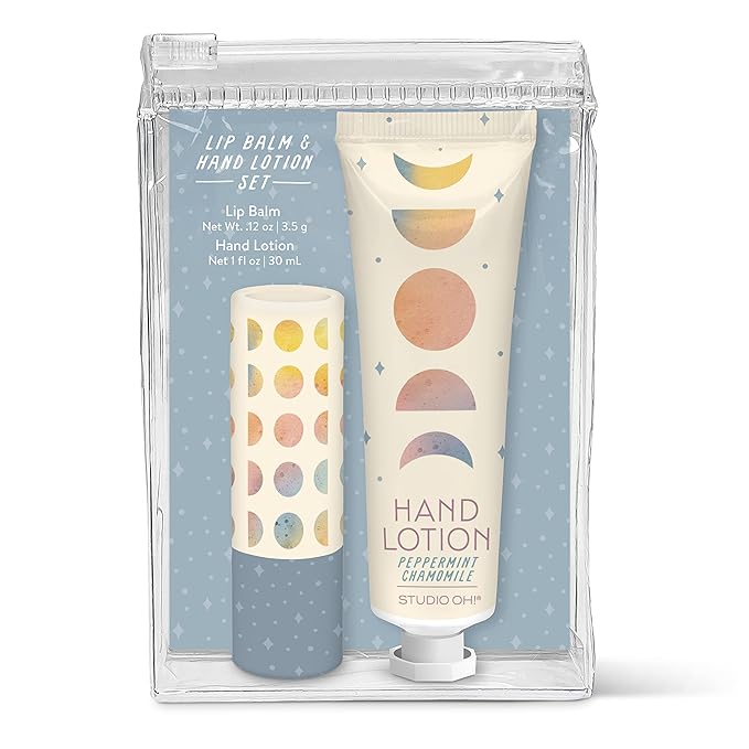 Studio Oh! Lip Balm & Hand Lotion Set - Travel-Size Toiletries, 2-Piece Gift Set - Moisturizing, Portable - Moon Phases-Velvo Beauty