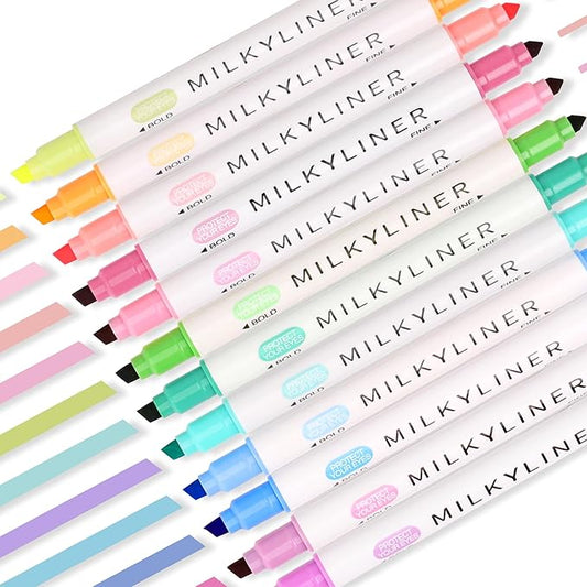 Aesthetic Highlighters Assorted Colors 12 Pack Dual Tip Highlighter Markers No Bleed Perfect for Bible and Bullet Journaling-Velvo Beauty
