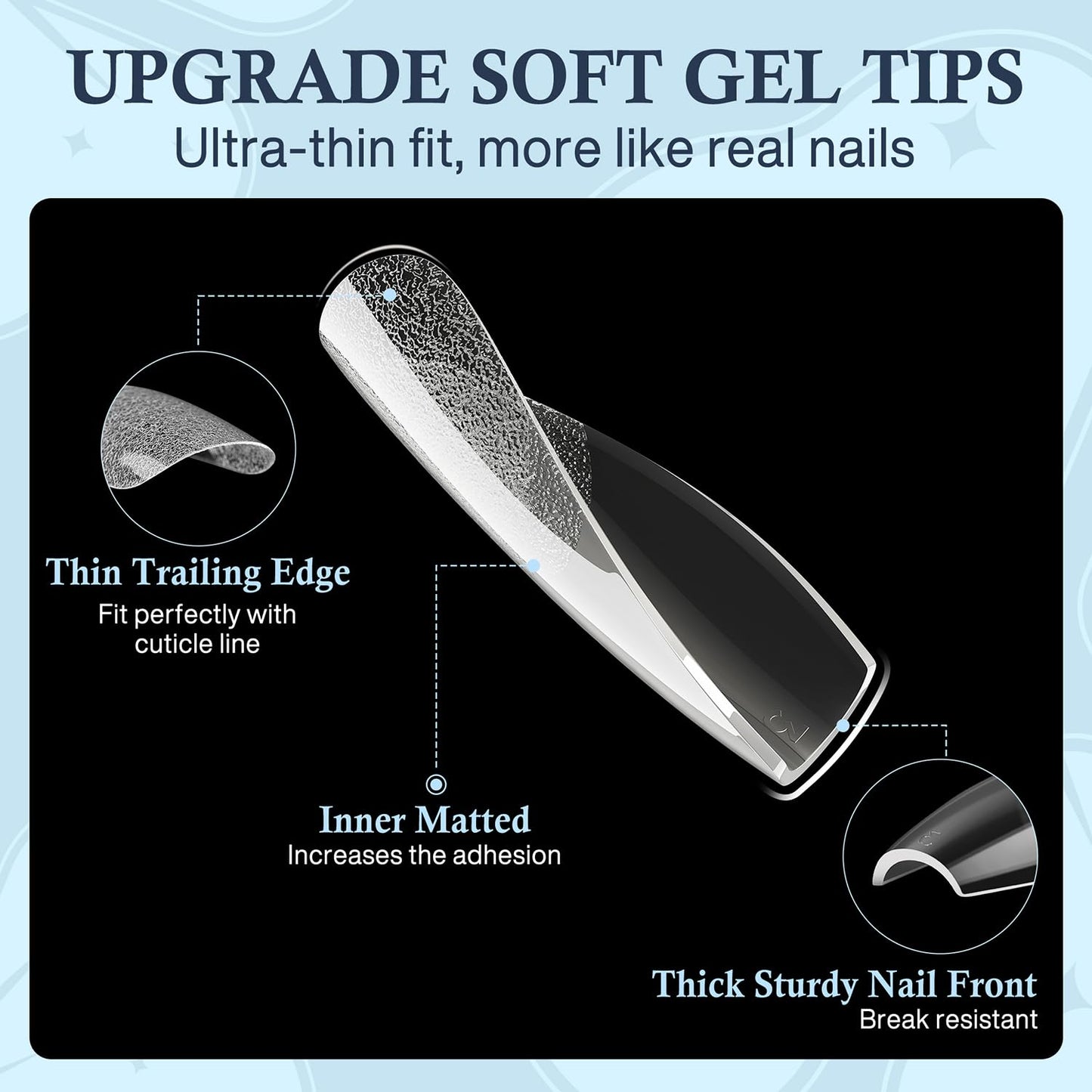 Medium Gel Coffin Nail Tips, 240pcs Soft Gel Pre-Shaped Acrylic Fake Nails, Half Matte Full Cover Clear Press on Flase Nail Tips for Extension Nail Manicure Home DIY 12 Sizes Gelly Tips-Velvo Beauty