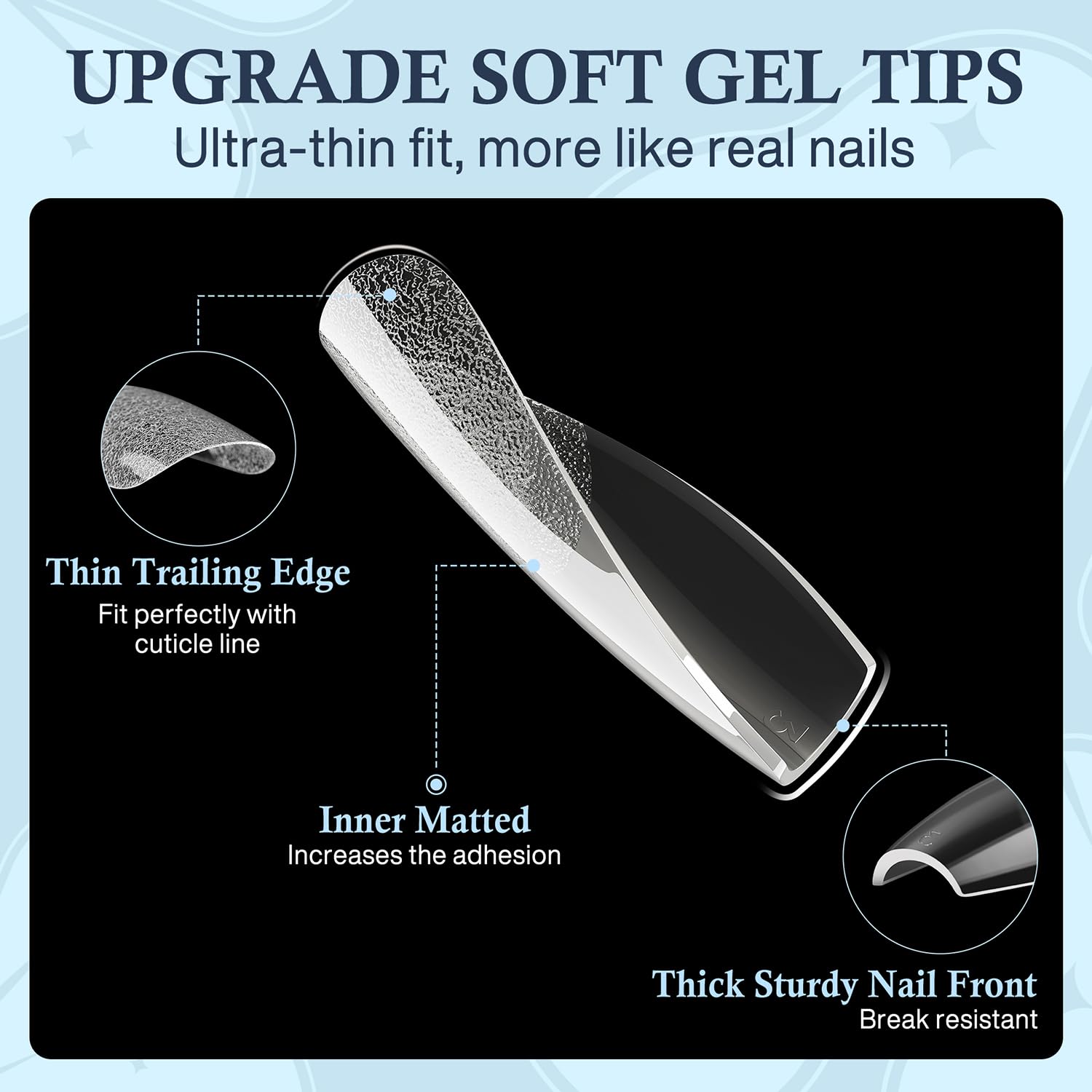 Medium Gel Coffin Nail Tips, 240pcs Soft Gel Pre-Shaped Acrylic Fake Nails, Half Matte Full Cover Clear Press on Flase Nail Tips for Extension Nail Manicure Home DIY 12 Sizes Gelly Tips-Velvo Beauty