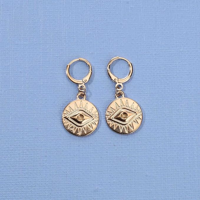 Evil Eye Coin Earrings Gold Disc Drop Earrings Evil Eye Hoop Earrings Vintage Lucky Charm Earrings Jewelry for Women and Girls-Velvo Beauty