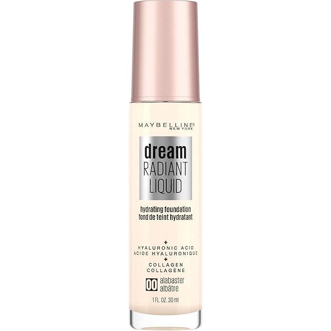 Maybelline New York Dream Radiant Liquid Medium Coverage Hydrating Makeup, Lightweight Foundation, Alabaster, 1 Fl Oz-Velvo Beauty