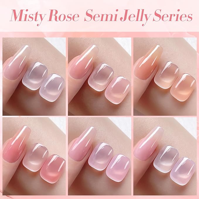 Born Pretty Jelly Pink Gel Nail Polish Nude Pink Sheer Translucent Gel Polish Milky Natural Gel Polish Set Nail Art Manicure DIY Kit Home Salon 6PCS-Velvo Beauty