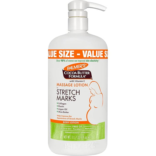 Palmer's Cocoa Butter Formula Massage Lotion For Stretch Marks, Pregnancy Skin Care, Belly Cream with Collagen, Elastin, Argan OIl and Shea Butter, 33.8 Ounces-Velvo Beauty