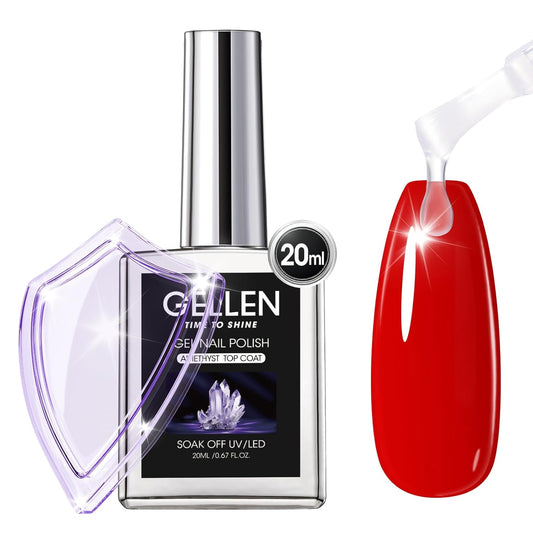 GELLEN No Wipe Gel Top Coat, 20ml Clear Glossy Top Coat Gel Nail Polish, Long Lasting for 28+ Days, DIY Nail Art Manicure for Women Gilrs-Velvo Beauty