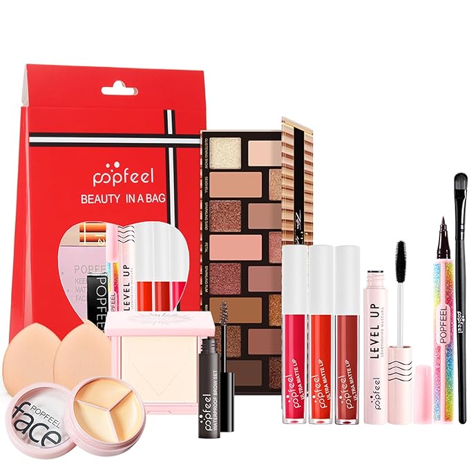 All-in-one Holiday Makeup Gift Set | Full Makeup Kit for Women Multipurpose Essential Bundle Include Eyeshadow Palette Lipstick Blush Concealer Face Powder Eyeliner Mascara Lipgloss Brush-Velvo Beauty