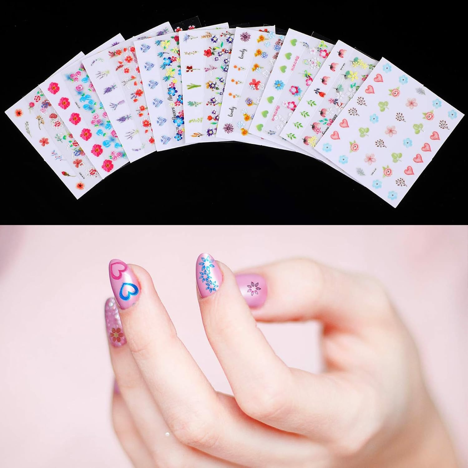 Blulu 5000 Pcs Flower Nail Stickers 100 Sheets 3D Self Adhesive Nail Stickers Multi Design Decals Multicolor Flower Manicure Decals with Tweezer(Retro Floral Series)-Velvo Beauty