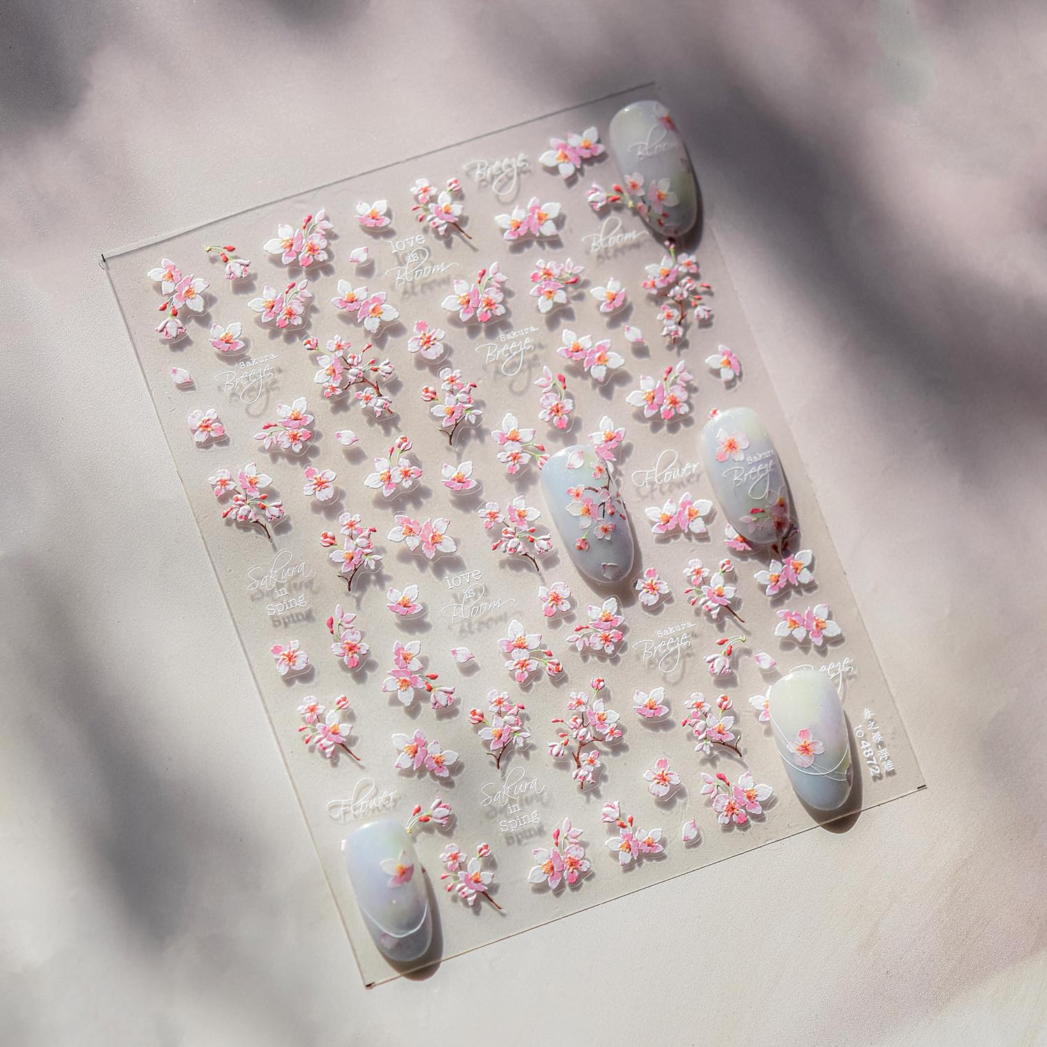 Cherry Blossoms Nail Art Stickers Pink White Flowers Nail Decals for Acrylic Nails 5D Embossed Self-Adhesive Flower Designs Nail Sticker Spring Summer Cute Floral Nail Decal for Women DIY Nail Decor-Velvo Beauty