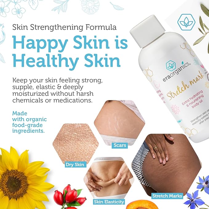 Era Organics Organic Stretch Mark Oil for Pregnancy - Extra Moisturizing Belly Oil for Pregnancy - Pregnancy Oil to Prevent Stretch Marks - Pregnancy Must Haves-Velvo Beauty