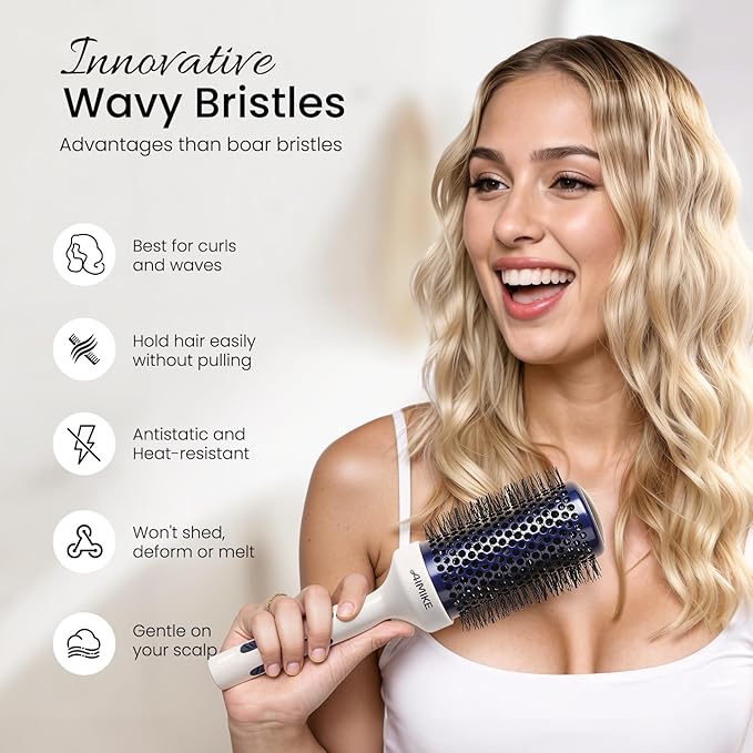 AIMIKE Nano Ionic Tech Large Round Brush, Ceramic Round Brush for Blow Drying, Styling and Boost Volume, Natural Wood Round Hair Brush, One Piece Design - 2 Inch/52mm-Velvo Beauty