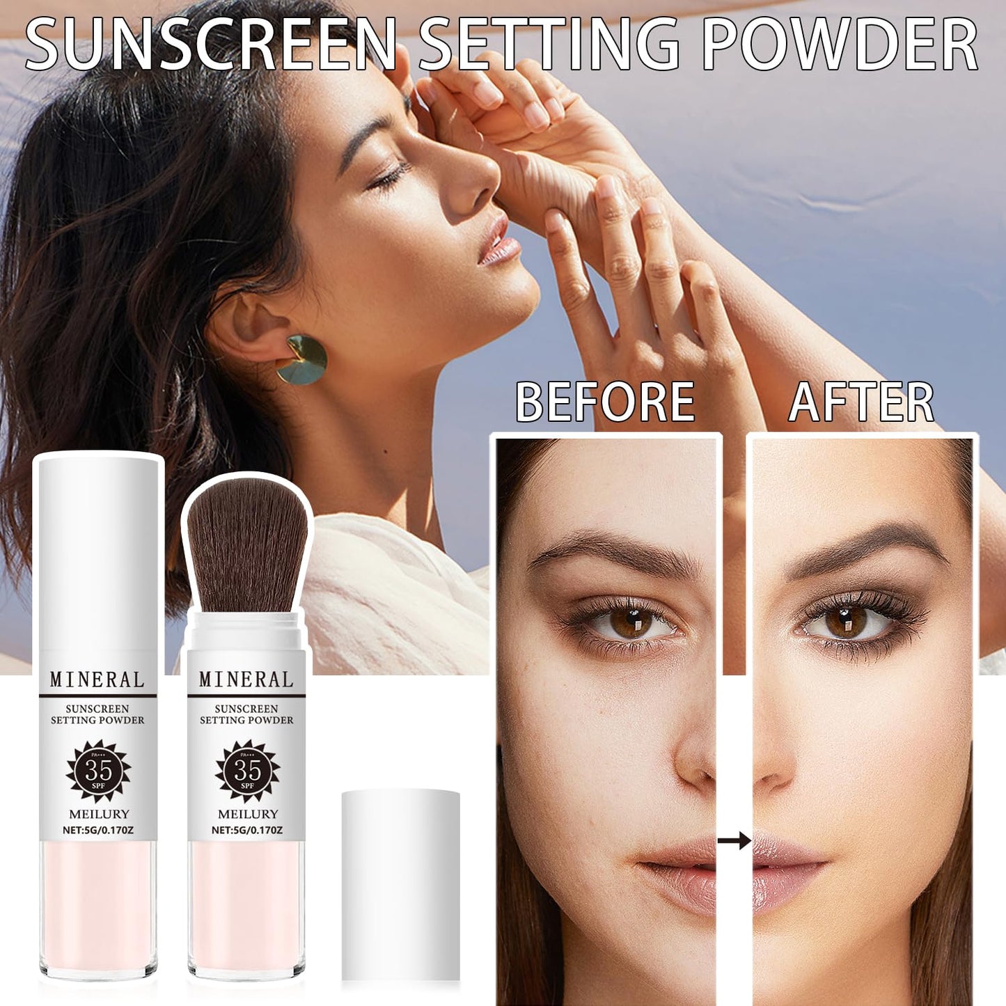 Sunscreen Setting Powder SPF 35, Mineral Brush Powder for Face & Scalp, Oil Control Natural Matte Finish Loose Powder Translucent Lasting Lightweight Breathable for All Skin (04# Pink Complexion)-Velvo Beauty