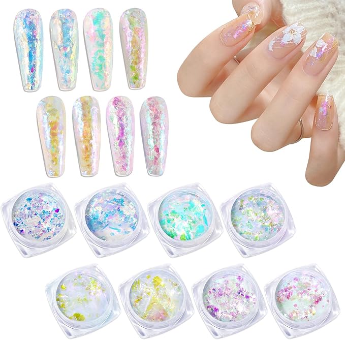 Laza Chameleon Flakes, 8 Colors Nail Confetti Powder, Irregular Colorshift Pigment Powder for Nails Art Supplies, Epoxy Resin Tumbler, Slime, Crafts Decoration - Glass Starry Night-Velvo Beauty