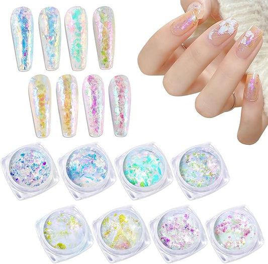 Laza Chameleon Flakes, 8 Colors Nail Confetti Powder, Irregular Colorshift Pigment Powder for Nails Art Supplies, Epoxy Resin Tumbler, Slime, Crafts Decoration - Glass Starry Night-Velvo Beauty