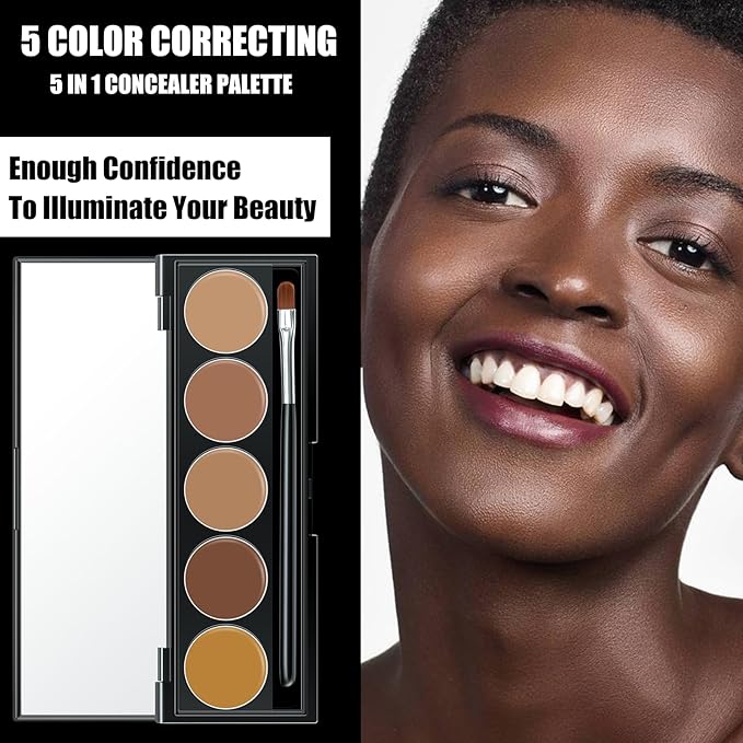 5 In 1 Multi-Use Correcting Concealer Palette,Waterproof Long Lasting Contour Palette,Professional Creamy Concealer Kit for Women,Easy to Create Full Coverage and Natural Finish.#3-Velvo Beauty