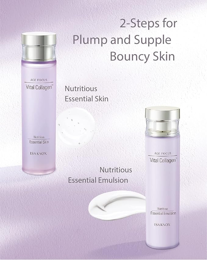 ISA KNOX AGE FOCUS VITAL COLLAGEN SKINCARE GIFT SET - Korean Luxury Premium High-end Skin Toner, Emulsion Lotion, Cream, Hydrolyzed Collagen, Vitamin B12, E, C, (370ml / 12.51 Fl Oz)-Velvo Beauty