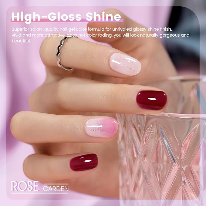 RARJSM Purple Pink Jelly Gel Nail Polish Set 6pcs Clear Crystal Glass Grape Purple Rose Pink Series Transparent Sheer Amber Milky Gel Varnish LED UV Curing Requires Soak off French Manicure Home Salon-Velvo Beauty