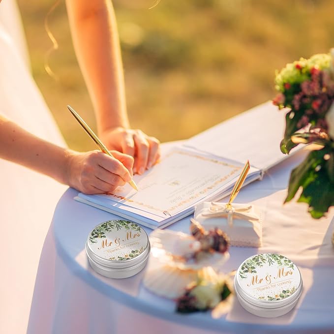 40 Pieces Bridal Shower Lip Balm Bulk Wedding Favors Lip Balms Mr and Mrs Thanks for Coming Wedding Party Gift for Guest Girl Bride Women Travel Birthday, 0.34 Oz, White (Eucalyptus Style)-Velvo Beauty