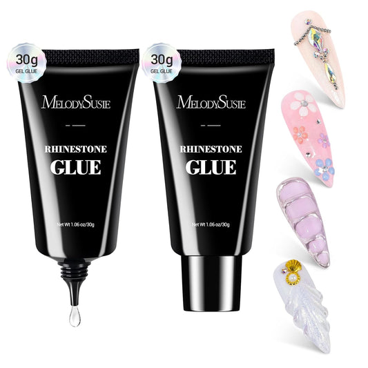 MelodySusie Nail Rhinestone Glue for Nails Super Strong Gel for Nail Charms Gems 3D Nail Gel UV Nail Glue for Nail Art Design Nail Chrome Powder Decals Decor Need UV/LED Cured 60g-Velvo Beauty