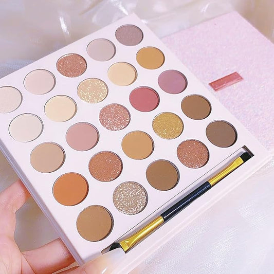 25 Colors Nude Champagne Gold Glitter Matte Shimmer Eyeshadow Palette for Eye Makeup,High Pigmented Brown Eye Shadow Primers Powder Palet de sombras de ojos-Velvo Beauty