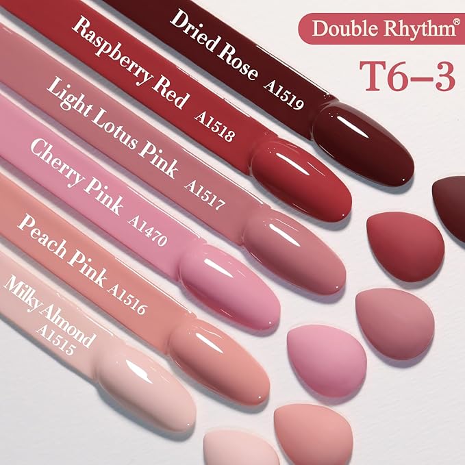Double Rhythm 6 Pcs 15 ML Gel Polish Set Same Color Same Bottle Soak Off Gel Polish Kit Nail Art Manicure Salon DIY at Home for Women (Burgundy Red Nude Pink Purple Beige-T6-3)-Velvo Beauty