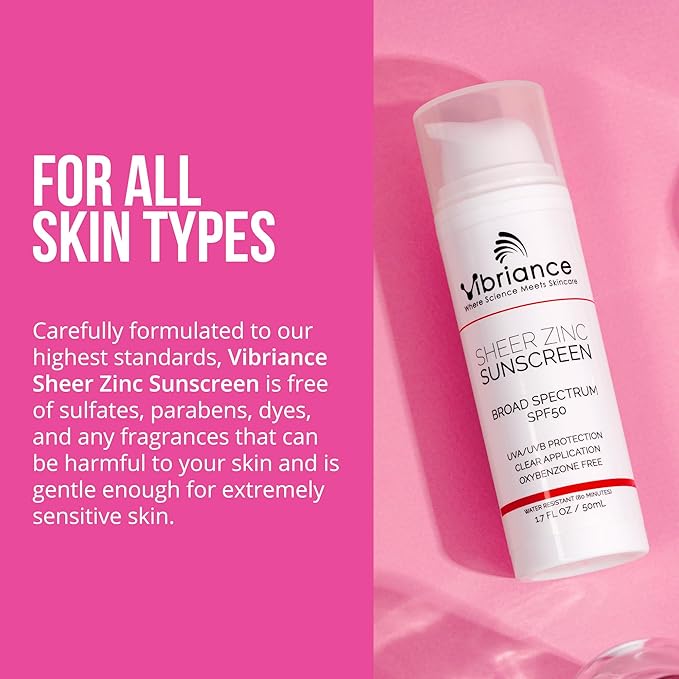 Vibriance Sheer Zinc Sunscreen - Tinted Sunscreen for Face SPF 50, Lightweight Facial Moisturizer with Niacinamide, Hyaluronic Acid - 1.7 fl oz-Velvo Beauty