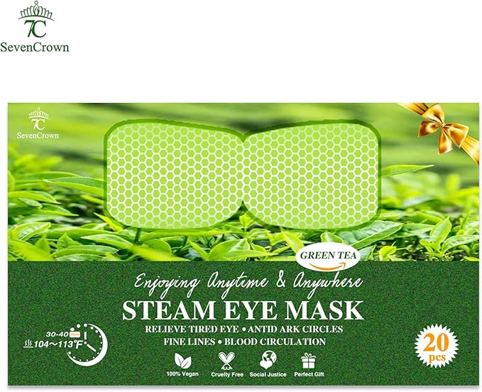 Steam Eye Mask for Travel Essentials,Sleep Mask,Green Tea Warm Compress for Eyes,Heated Eye Mask Reduce Puffiness & Dark Circles, Hydrate & Soothe Tired Eyes,Self Care SPA Gifts for Women,20 Packs-Velvo Beauty
