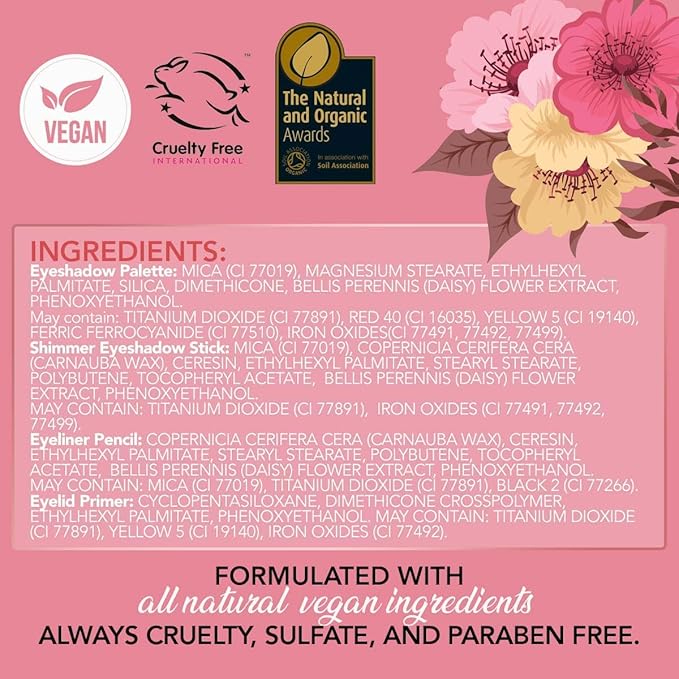 Rachel Couture Get the Look Eye & Lip Makeup Kit with Eyeshadow Palette, Eyeliner Pencil, & Eyelid Primer | Infused with Daisy Extract | Vegan & Cruelty-Free-Velvo Beauty