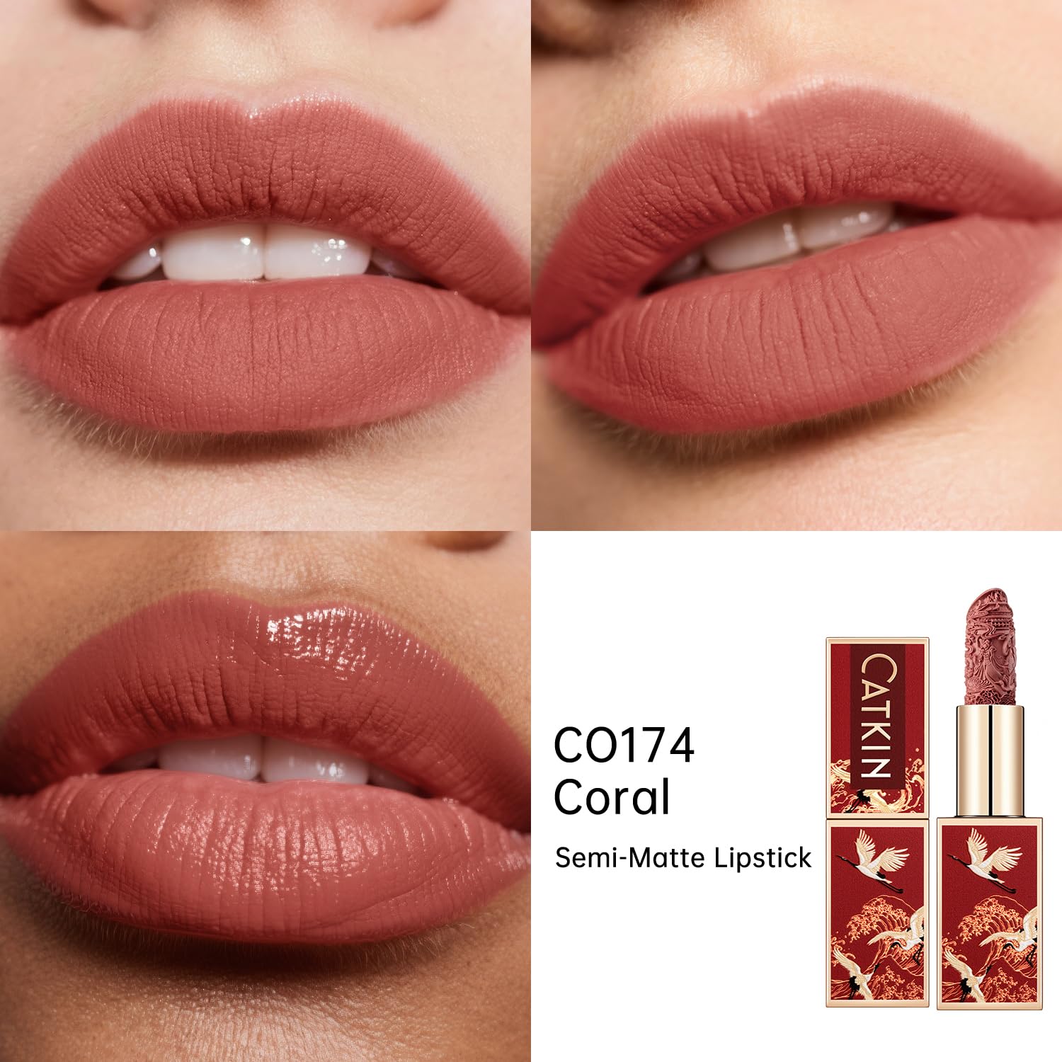 Catkin Semi-Matte Lipstick Hydrating High Impact Color Infused with Vitamin E and Avocado Oil Smooth Soft Texture Long Lasting Matte Finish 174-Velvo Beauty