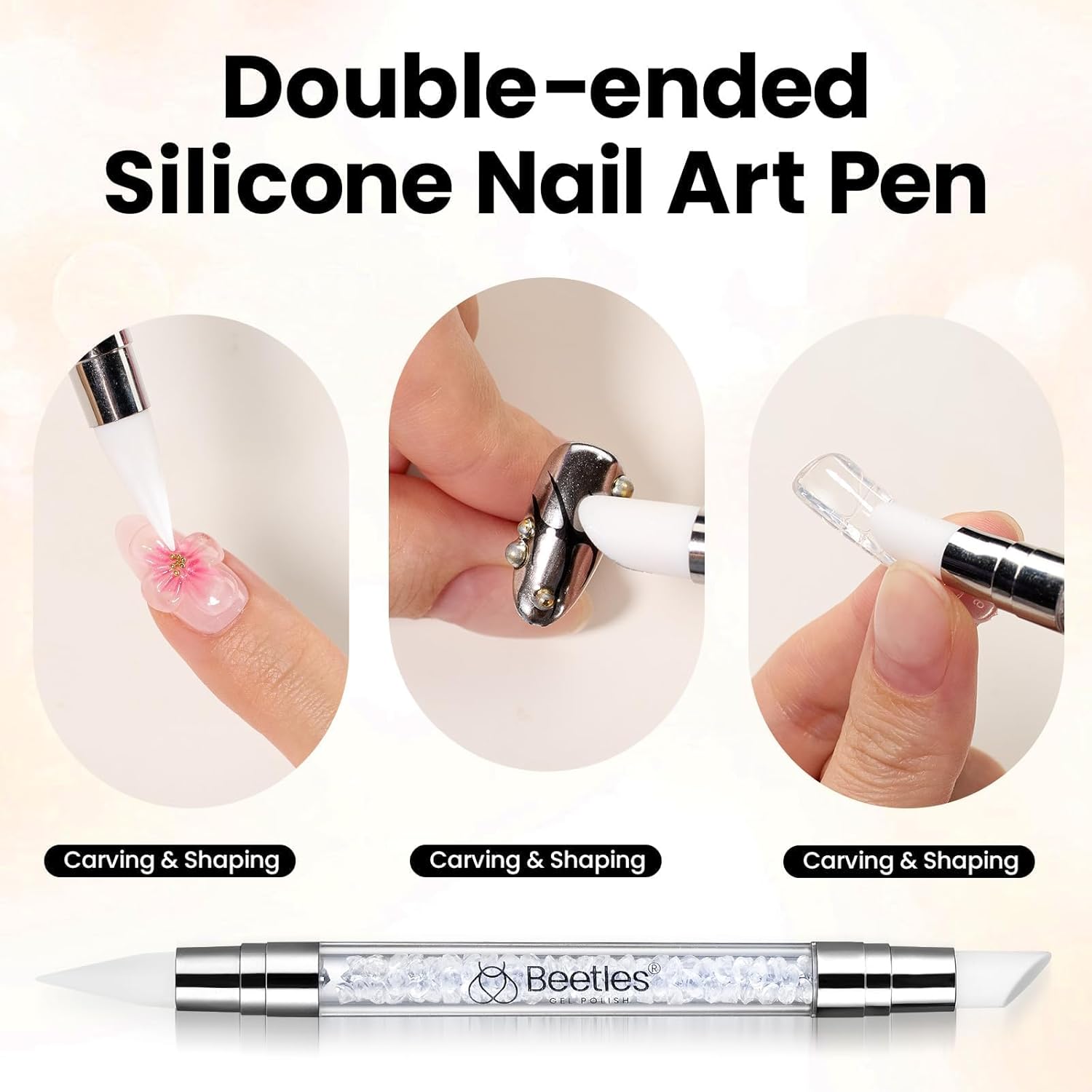 Beetles Solid Builder Nail Gel 1 oz White 3D Sculpting Gel for Nail Art Non-Sticky Extension with Rhinestones & Pearls and Rhinestones Glue Double-Head Pen DIY Salon Home for Women-Velvo Beauty