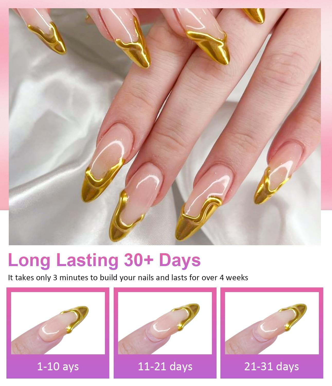 3D Nail Gel Art BISHENGYF - Rose Gold Chrome Nail Powder 15g 3D Nail Gel with Laser White Nail Powder Non-Sticky Clear 3D Sculpting for Art Home DIY-Velvo Beauty